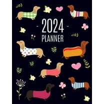 Dachshund Planner 2024: Funny Dog Monthly Agenda January-December Organizer (12 Months) Cute Puppy Scheduler with Flower, (Paperback)