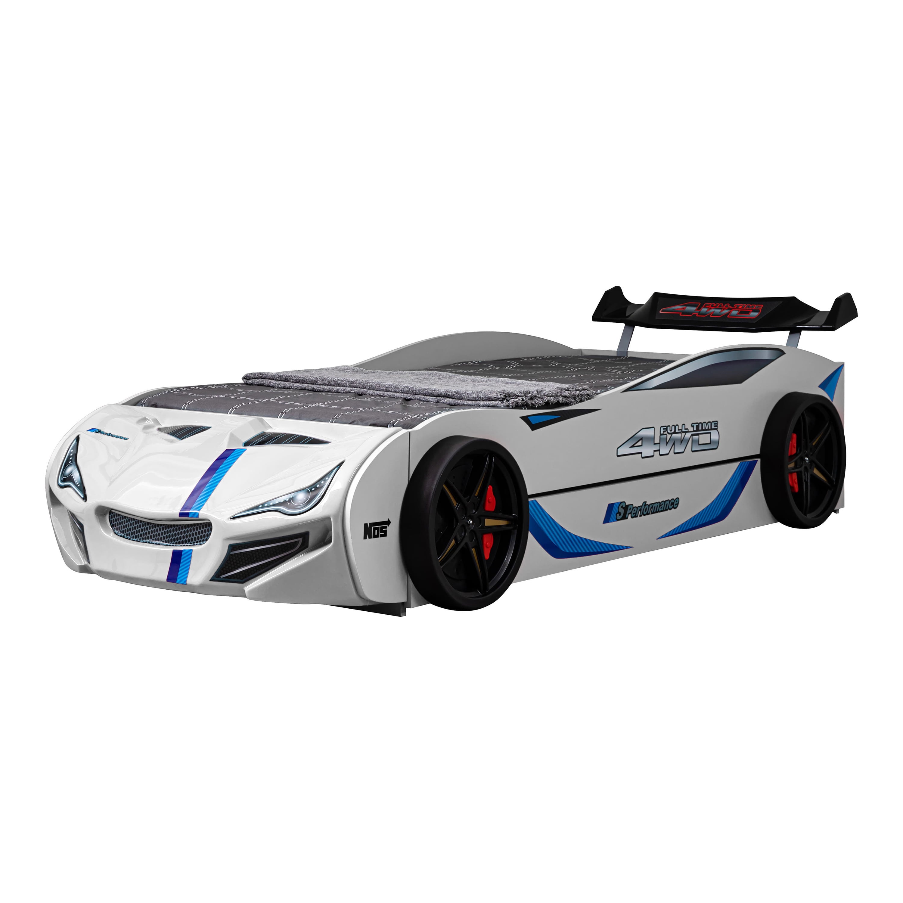 Furniture of America Speeds Kids Twin Platform ABS Plastic Race Car Bed with Trundle, White