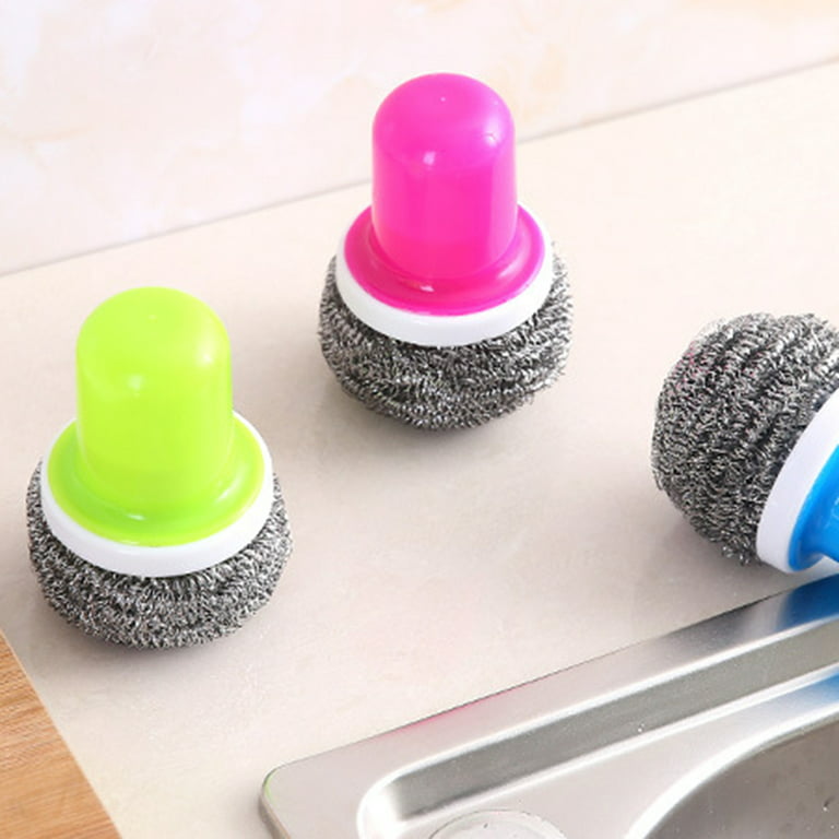 8pcs/set, Kitchen Cleaning Tools Set, Steel Wire Balls With A Handle,  Dishwashing Sponge, Pot Wash Sponge, Durable Kitchen Cleaning Scrubber Ball
