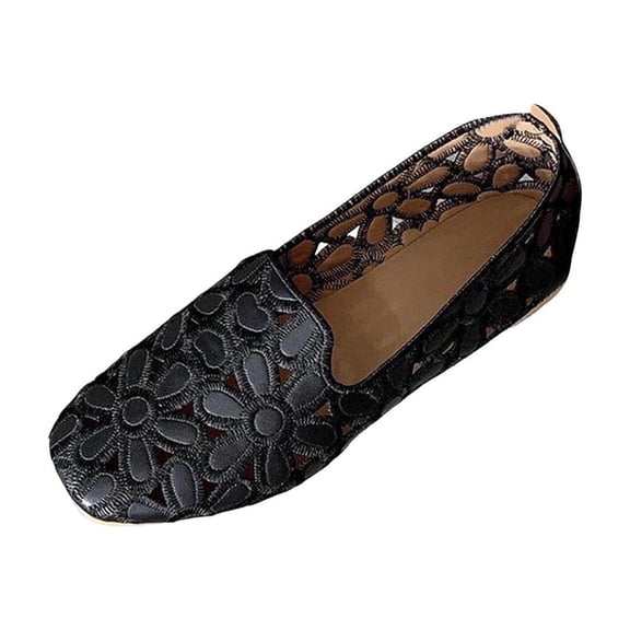 Hurxie Women's Floral Ballet Flats for Women Black Beige Slip On Flowers PU Leather Round Toe Dress Shoes Black 40