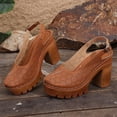 thumbnail image 6 of ZACPNCV Womens Closed Toe High Heel Sandals Chunky Platform Pearl Ankle Strap Solid Color Casual Dress Shoes, 6 of 9