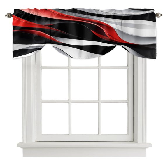 Tie Up Curtain Valances Red Black Gray Gradient Color Block,Rod Pocket Shade Valance Adjustable Curtains Abstract Geometric Window Treatment for Kitchen Bathroom Living Room Windows,60x18in