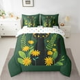 thumbnail image 2 of Erosebridal Cartoon Kitten Bedding Sets King Size,Yellow Flower Floral Comforter Sets with Sheets,Green Botanical Leaves Bed in a Bag King Size,Microfiber Room Decoration Reversible,7-Piece, 2 of 7