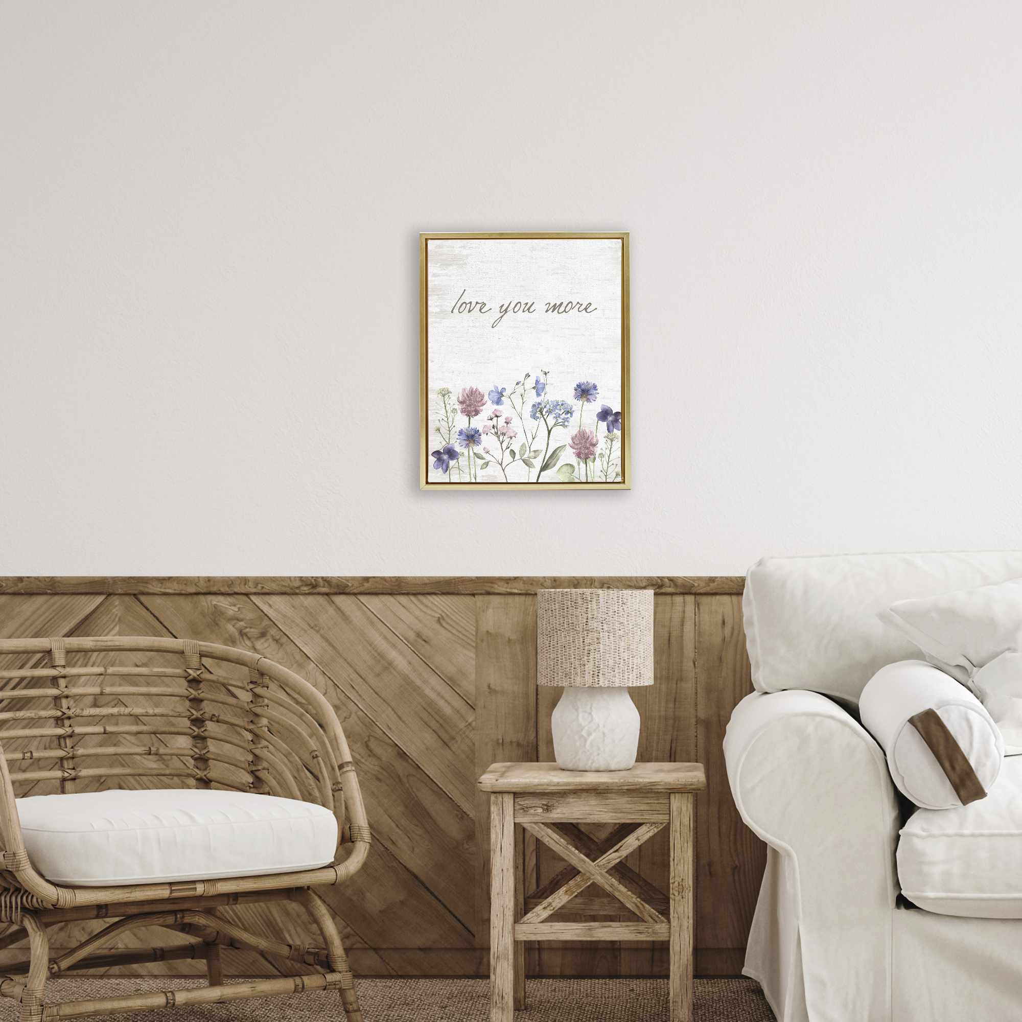 Love You More Wildflowers Gold Framed Floater Canvas Wall Art, design by Lettered and Lined