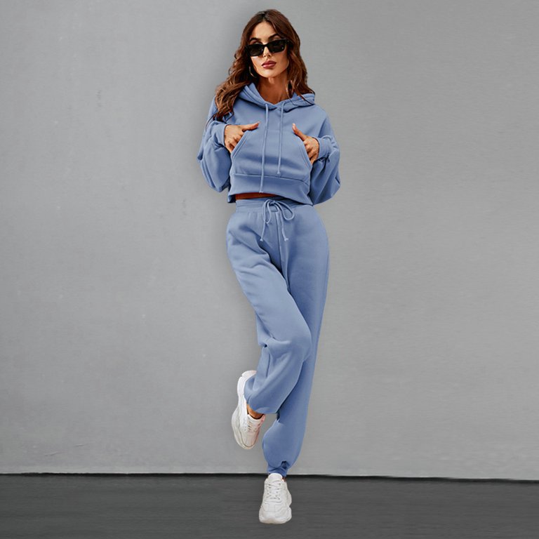 PERZOE Women Outfit 1 Set Sweatshirt Sweatpants Solid Color