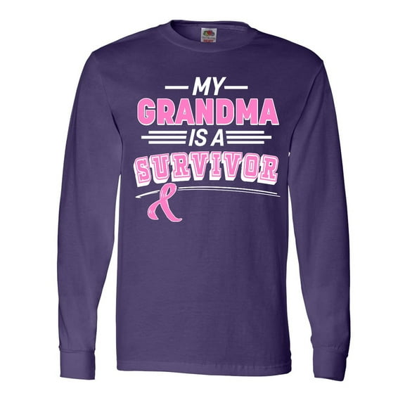 Inktastic My Grandma is a Survivor Breast Cancer Awareness Long Sleeve T-Shirt
