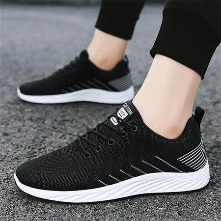 

PhoneSoap Fashion Summer And Autumn Men Sneakers Flat Mesh Breathable Stripes Solid Color Casual Black