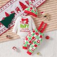 thumbnail image 2 of NOLDARES My First Christmas Outfit Baby Boy Girl Bodysuit Clothes Romper with Bow Tie+Suspender Pants+Santa Hat 3pcs Sets,6-12 M, 2 of 9