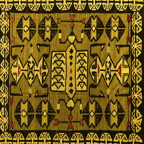 Ahgly Company Indoor Square Abstract Yellow Modern Area Rugs, 5' Square