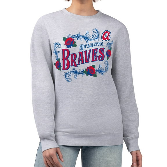 Women's G-III 4Her by Carl Banks Gray Atlanta Braves Retro Roses Fleece Pullover Sweatshirt