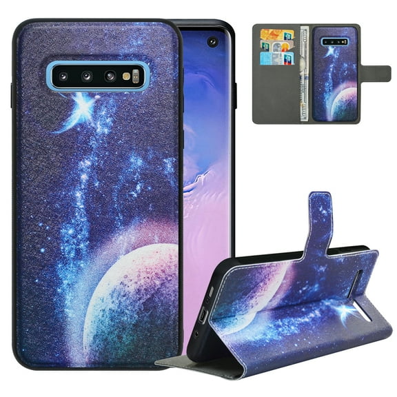 Labanema Samsung Galaxy S10 Plus Case with Kickstand, 2 in 1 Detachable Magnetic Protective Folio Flip Cover for Samsung Galaxy S10 Plus (Planet)