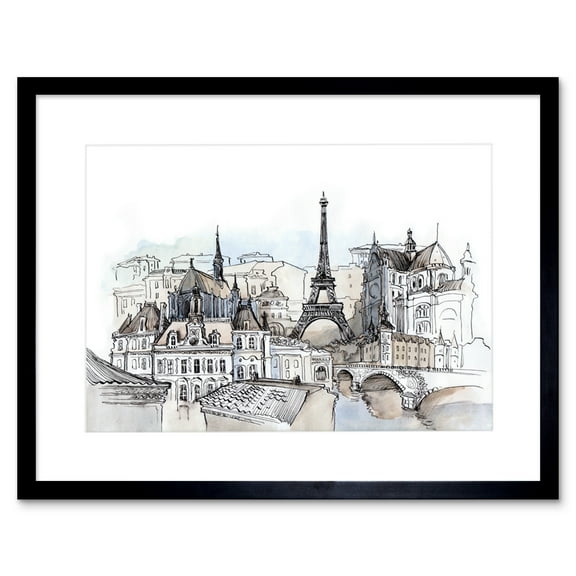 France Ink Drawing Paris Art Print Framed Poster Wall Decor 9x7 inch