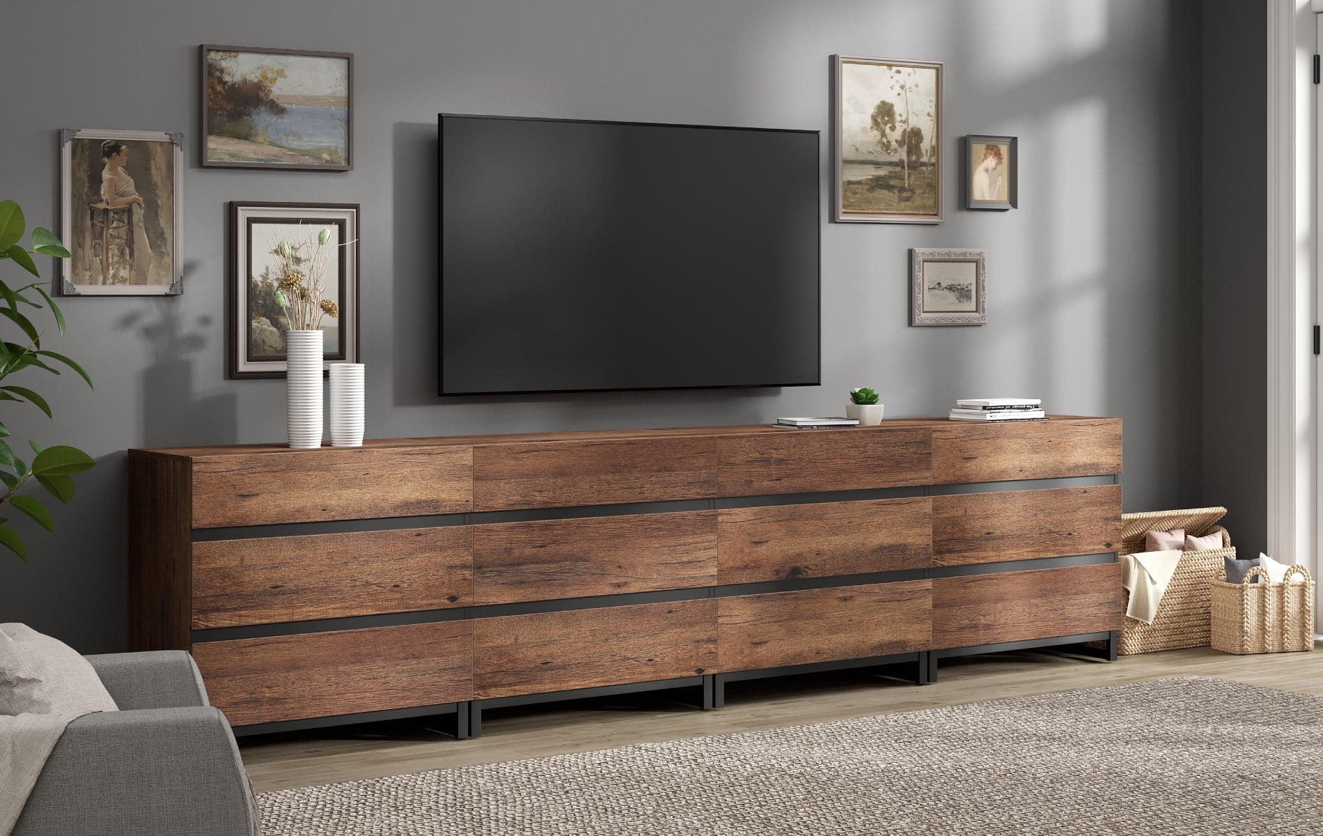 WAMPAT Dresser for Bedroom, Closet Organizers and Storage with 12 Drawers, Chest of Drawers with Metal Base, Wooden Modern Dresser for Living Room, Bedroom, Entryway, Brown