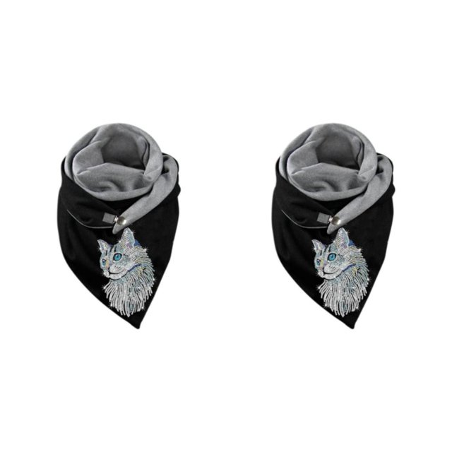 Guardoinrt Écharpes Écharpe Style Rétro Décontracté Enveloppe de Tête Chaude Coton Foulard Chat 175CM 2Set