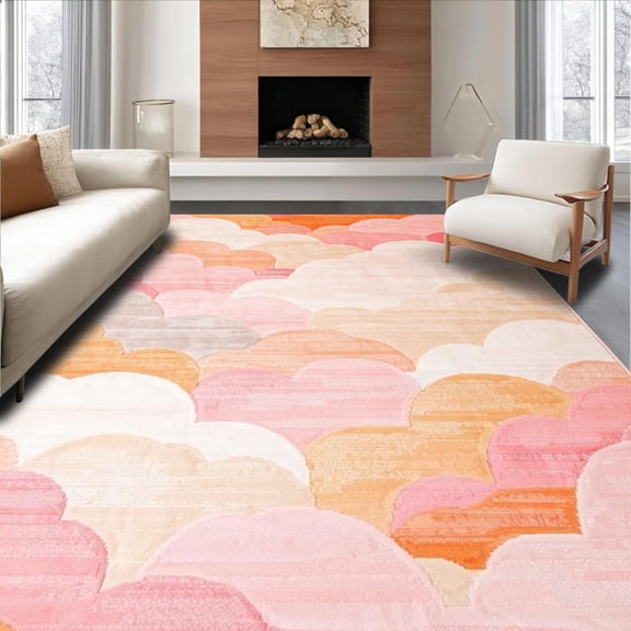 Quilted Cloud Texture Floor Covering Soft Area Rug, Non Slip, Stain Resistant, Washable Area Rugs for Living Room, Bedroom, Serene Environments (Peach) 2x3ft