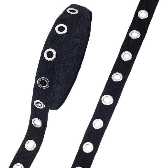 10 Yards Eyelet Grommet Tape 0.98Inch Wide Cotton Grommet Trim Eyelet Twill Tape Trim Eyelet Trim with Grommets for Sewing DIY Lace up Tee Shirt Kit Crafts Making Black Hole: 8mm