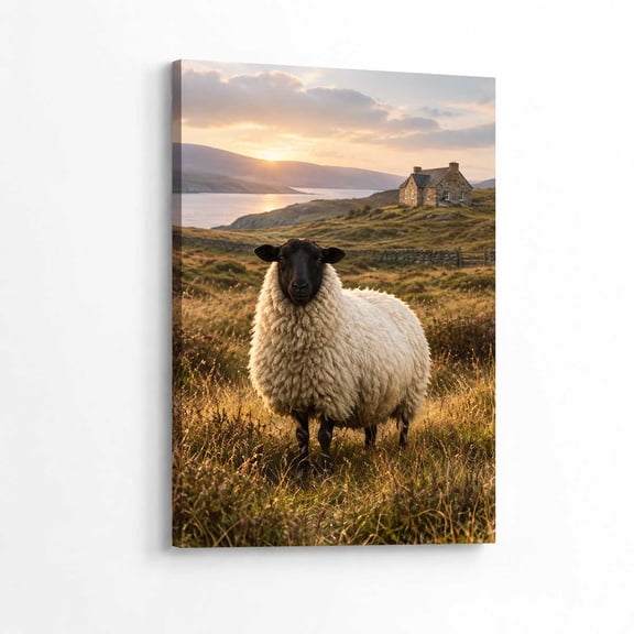 Elmivo art Scenic Coastal Country Farmhouse Black Faced Sheep Coastal Cottage Framed Canvas Wall Art 8x12