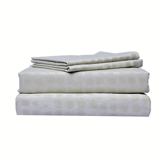 Just Linen 350 TC 100% Cotton, Genuine Jacquard Damask, Bone White Color , King Bedding 4 Piece Sheet Set with Deep Pocketed Fitted Sheet