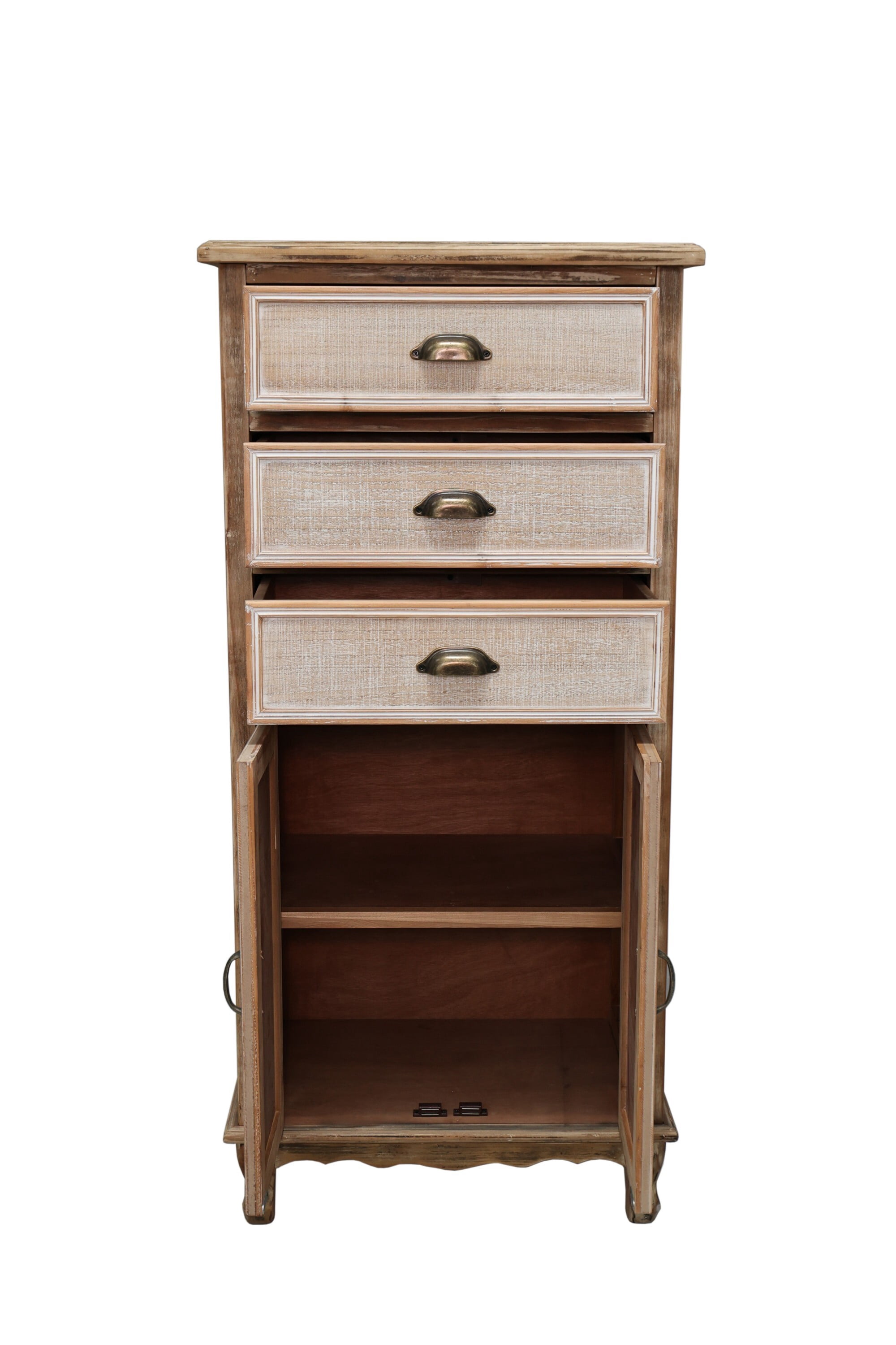 AENKYO 51" Rustic Wood Storage Cabinet with 3 Drawers, Tall Farmhouse Accent Chest for Small Spaces, Antique White