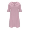 thumbnail image 4 of KIHOUT Robes d'Été pour Femmes, Mode pour Dames Robe à Col en V à Manches Mi-Longues Unie à Enfiler Rose TG, 4 of 6