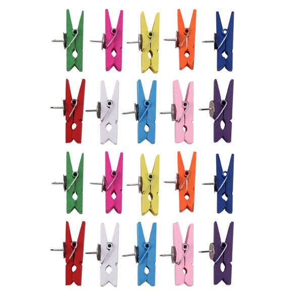 Push Pins with Wooden Clips Pushpins Tacks Thumbtacks, Creative Paper Clips with Pins for Cork Boards Notes Photos Wall and Craft for Offices Home Schools Use Multicolor 20pcs,Multicolor