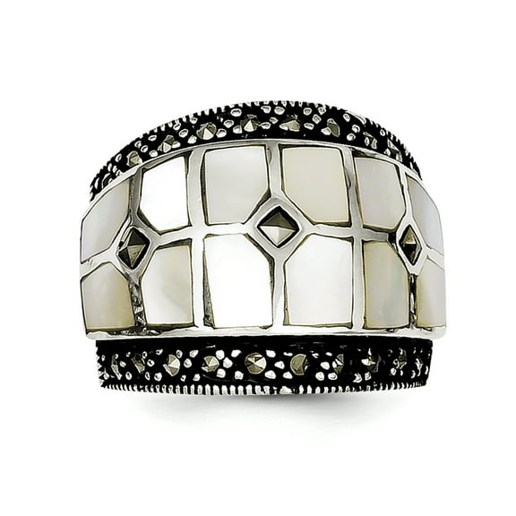 Sterling Silver Marcasite & Mother of Pearl Ring