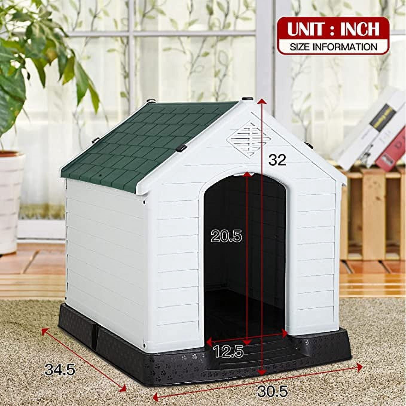 YRLLENSDAN 41/35/ 27 inch Plastic Dog House Outdoor, Waterproof Dog Houses for Small Dogs House with Air Vents and Elevated Floor Indoor Weatherproof Doghouse for Small Dogs