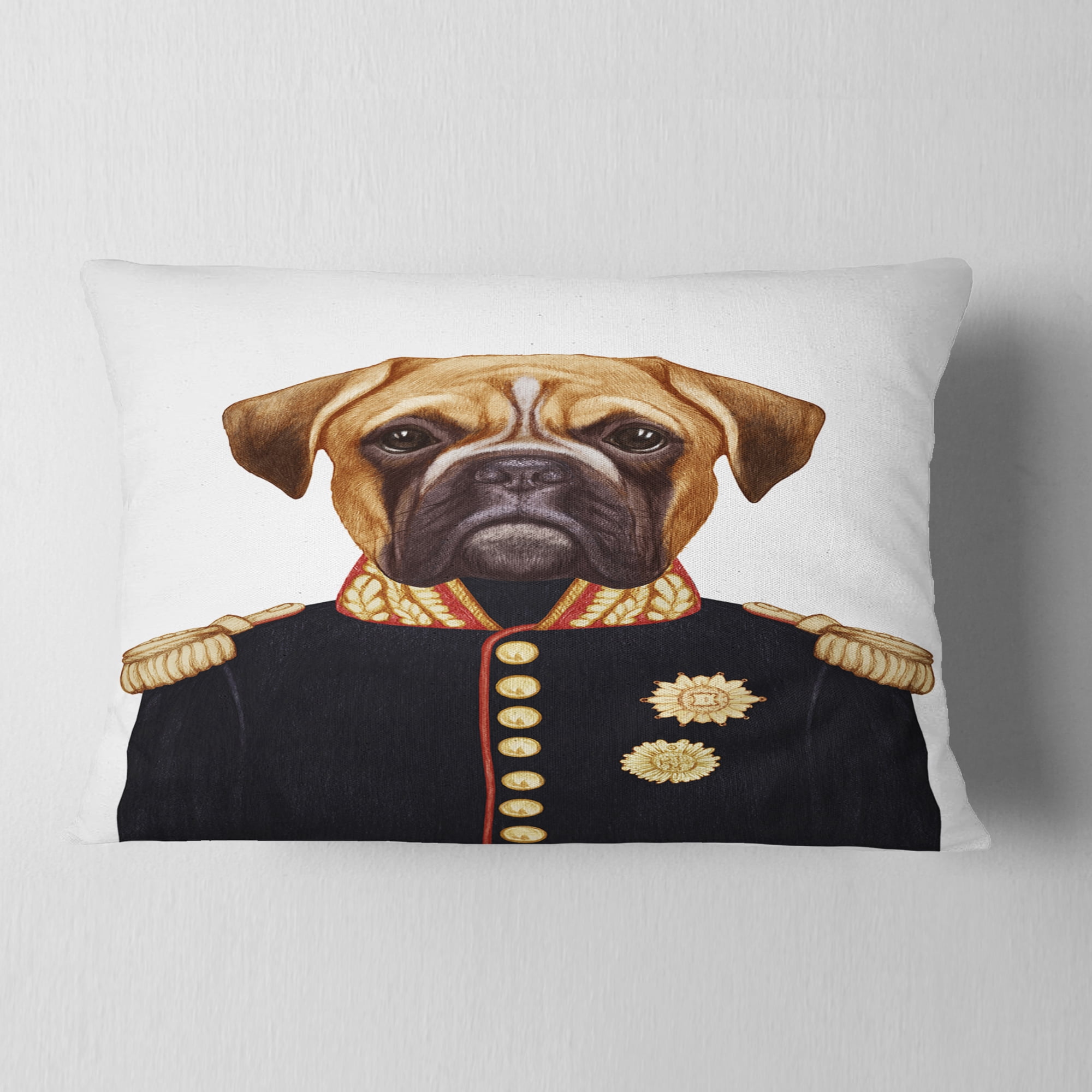 Designart Funny Boxer Dog in Military Uniform - Animal Throw Pillow - 12x20