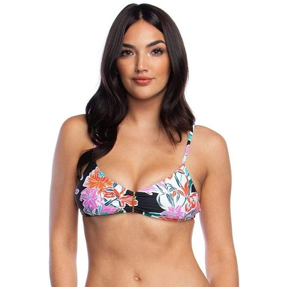 Trina Turk Women's Bralette Hipster Bikini Swimsuit Top, Black//Tropic Wave, 8
