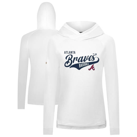 Women's Levelwear White Atlanta Braves Slender Glide Raglan Hoodie