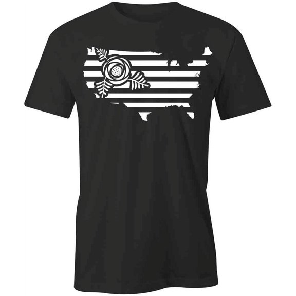 America With Flower T-Shirt | Patriotic American Black Tee Gift