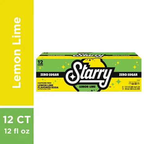 Starry Zero Sugar Lemon Lime Soda, Caffeine Free, 12 fl oz Cans, 12 Pack