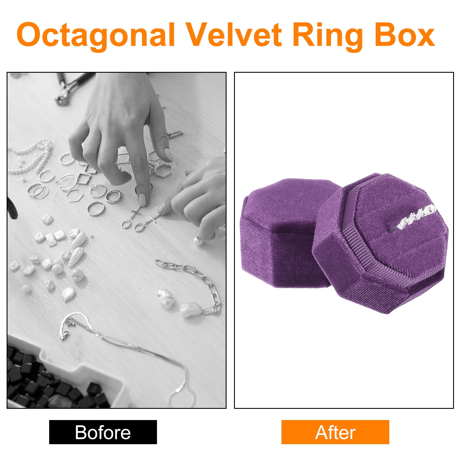 Unique Bargains Octagon Velvet Ring Box for Wedding Rings Deep Purple
