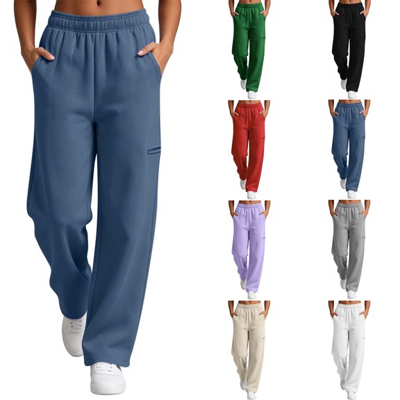 Womens Elastic Waist Sweatpants Zaewscy Fashion Women Casual High Waist Loose Pocket Straight Solid Long Pants Navy XL