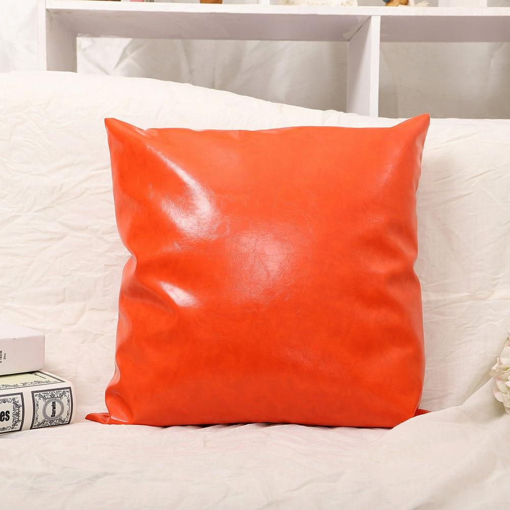 Faux Leather Cushion Covers Throw Pillowcase Sofa Home Decor Solid