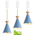 thumbnail image 1 of FSLiving Adjustable Length J-Type Track Light Pendants Hemp Rope Nordic Wood, 4500K Full Spectrum 10W LED Plant Grow Light Juno Track Cone Shade Macaron Blue for Kitchen Island Bar, Customizable, 1 of 8