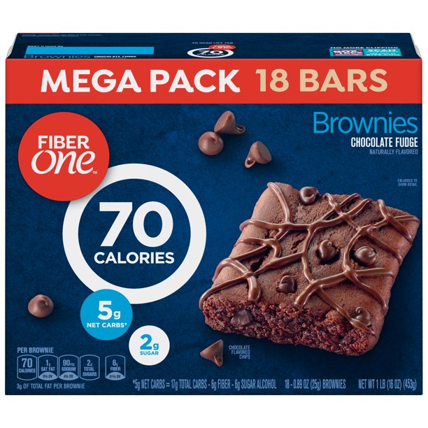 Fiber One 70 Calories Brownies, Chocolate Fudge, 18 Ct Mega Pack, 16 Oz