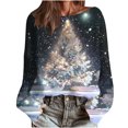 thumbnail image 2 of thefmos Women's Round Neck Christmas Print Knit Pullover Sweater Casual Long Sleeve Top Fashion Fall Winter Outfit, Black L, 2 of 5