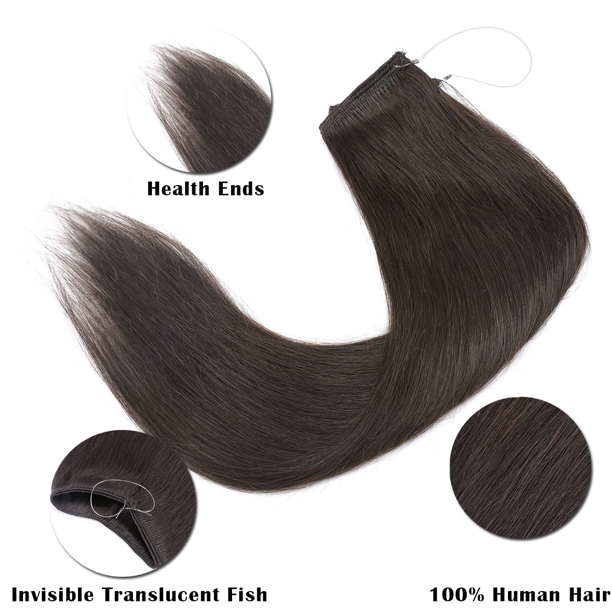 SEGO Wire in Human Hair Extensions Hidden Hair Extensions with Invisible Band Translucent Fish Line Hairpiece without Clip