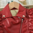 thumbnail image 5 of Adeawade Toddler Tops For Girl 3-4 Years Short Sleeve Leather Motorcycle Jacket Ruffle Spring Fall Pu Coat And Hat Round Neck Blouse Light Weight Playsuit Red, 5 of 7