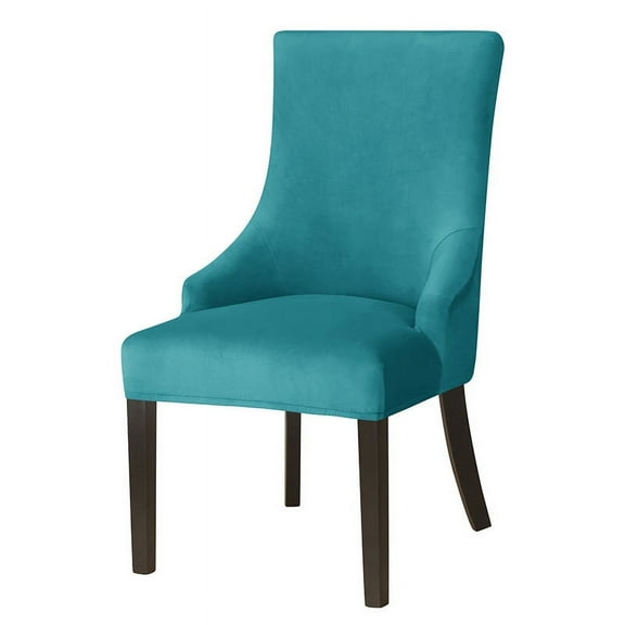 XmhyTop Velvet Wingback Chair Cover Slipcover Stretch Washable Sloping Armchair Protector Seat Cover for Dining Room Home Hotel Banquet Decor (Set of 2,Blue Green)
