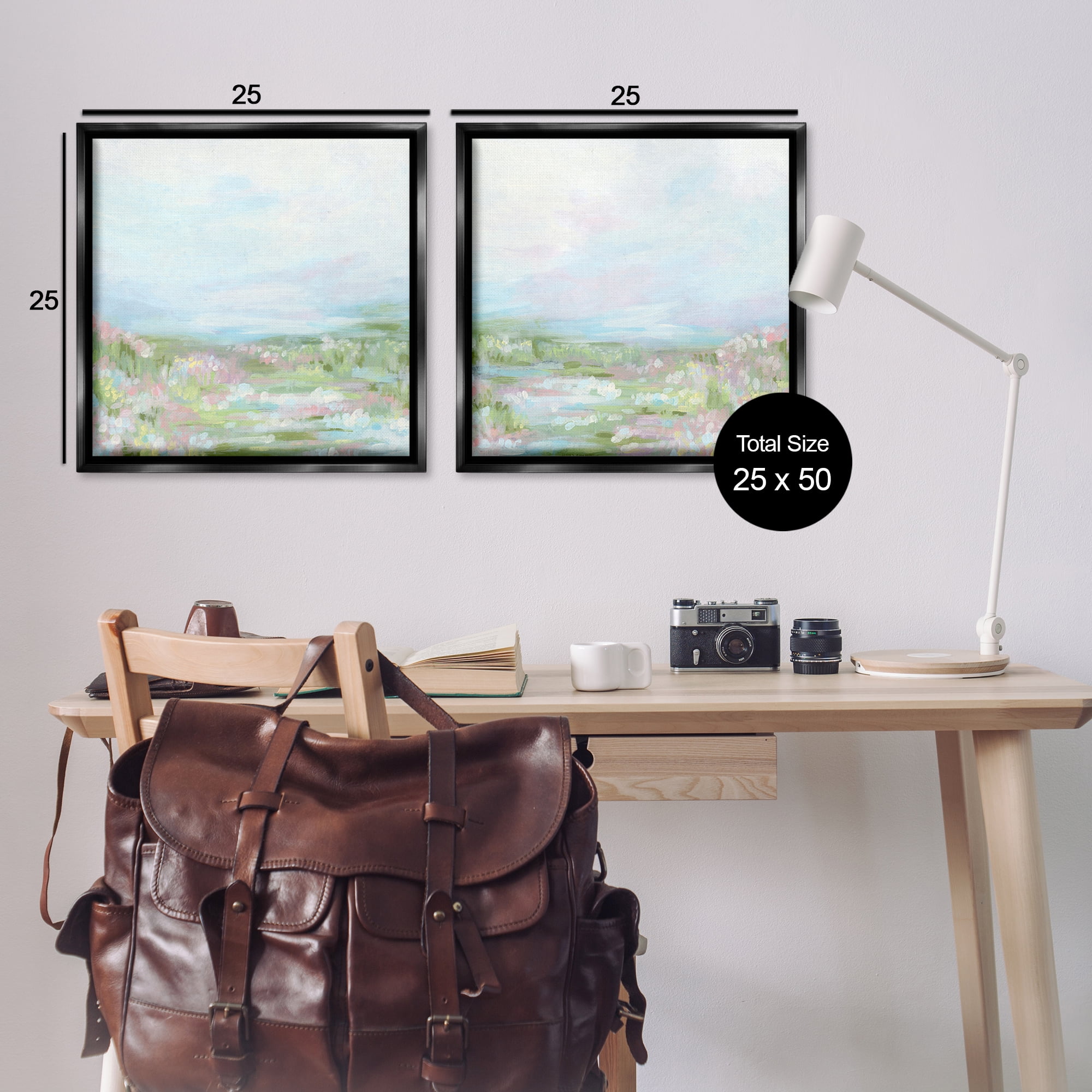 Stupell Industries Pastel Abstract Spring Field Landscape & Nature Painting Black Floater Framed Canvas Art Print Wall Art, 25 x 25, Set of 2
