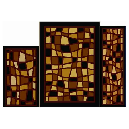 Home Dynamix 3-Piece Power Loomed Polypropylene Rug Set, Ebony