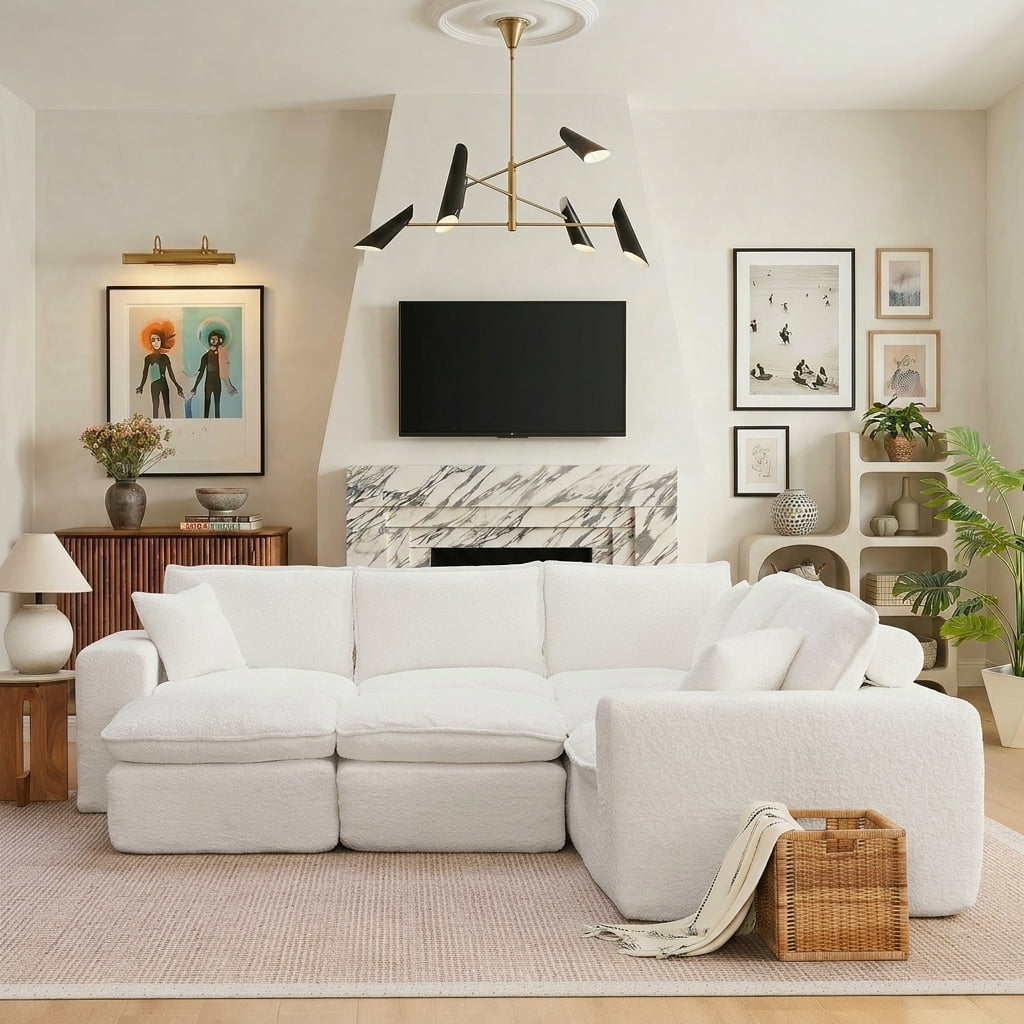 AISWORD 107" Modern Boucle Modular L-Shaped Sectional Cloud Sofa with 2 Movable Ottoman