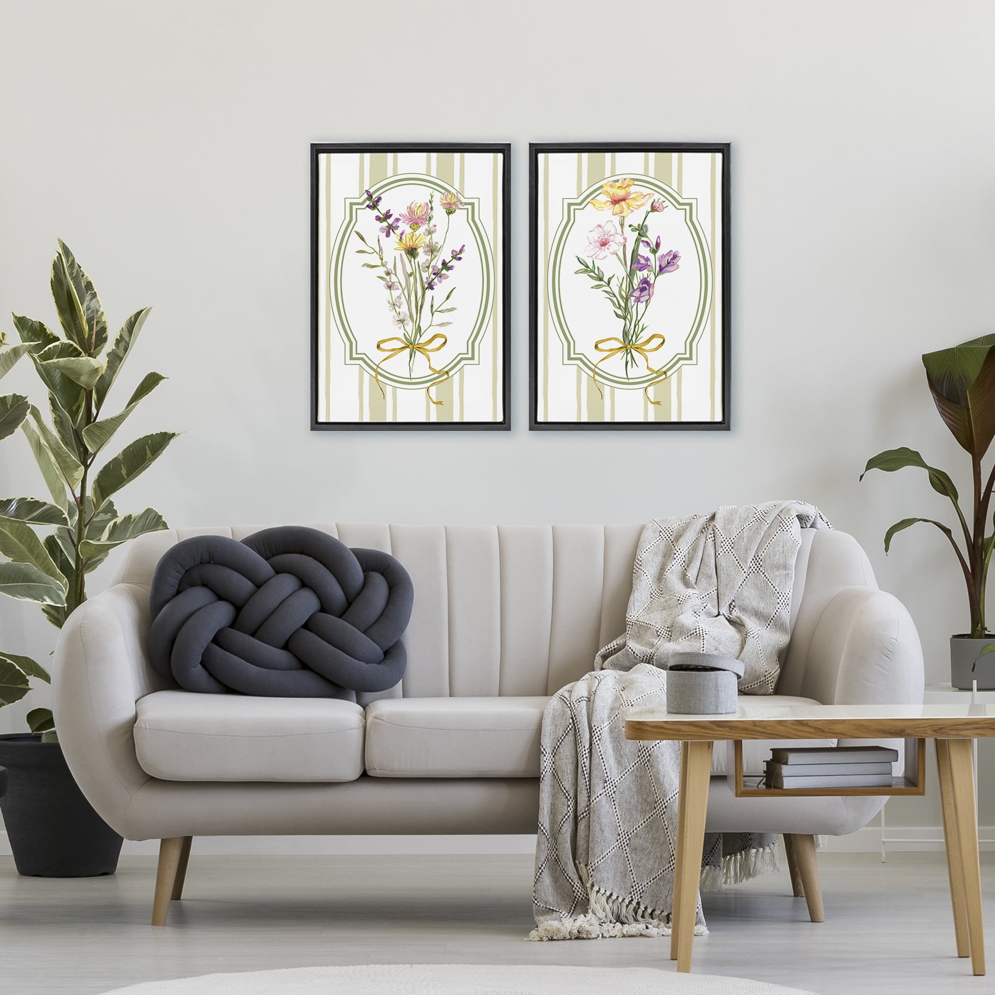Wildflower Bundles Classic Stripes 2 Piece Black Framed Floater Canvas Set, design by Adonna Ebrahimi
