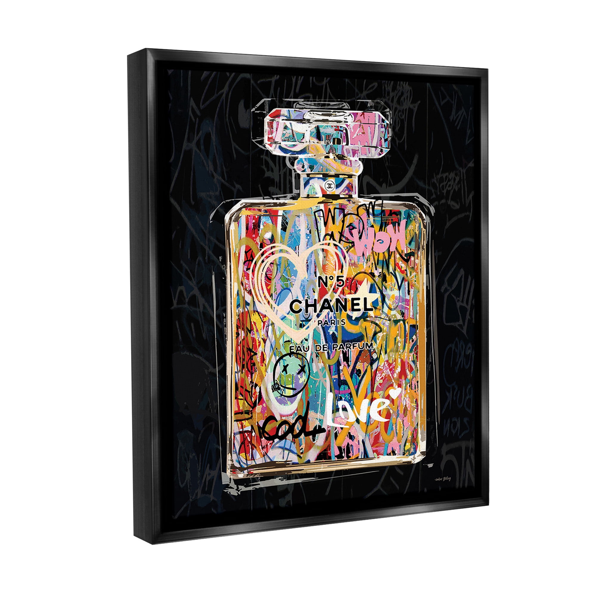 Stupell Industries Urban Graffiti Perfume Beauty & Fashion Painting Black Floater Framed Canvas Art Print Wall Art, 25 x 31