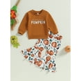 thumbnail image 2 of Toddler Baby Girls Halloween Bell-Buttoms Outfits Letters Sweatshirt Tops Pumpkin Flare Pants Set Fall Holiday Clothes, 2 of 8