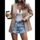 thumbnail image 3 of Chaqueta Blazer Informal de Oficina para Mujer, de Larga, con Solapa y Abertura Frontal. Caqui M, 3 of 8