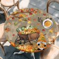 thumbnail image 2 of Fall Pumpkin Round Tablecloth, Fitted Table Cover with Elastic for 45"-54" Round Tables, Maple Leaves Thanksgiving Gnomes Farmhouse Cart Table Cloth Outdoor Dinning Party Waterproof Tablecloths, 2 of 7