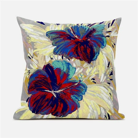 

Amrita Sen Designs CAPL791FSDS-BL-16x16 16 x 16 in. Hawaii Floral Duo Suede Blown & Closed Pillow - Red Blue & Yellow